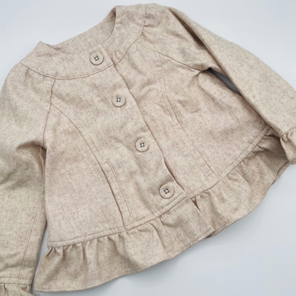 Janie & Jack Girls Ruffle Tweed Blazer Jacket‎ Wool Beige Tan Cottage Cute 2T-3T